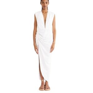 Rumer $299 Tully White Plunging Neckline Slit Maxi Boho Dress NWT Sz Medium